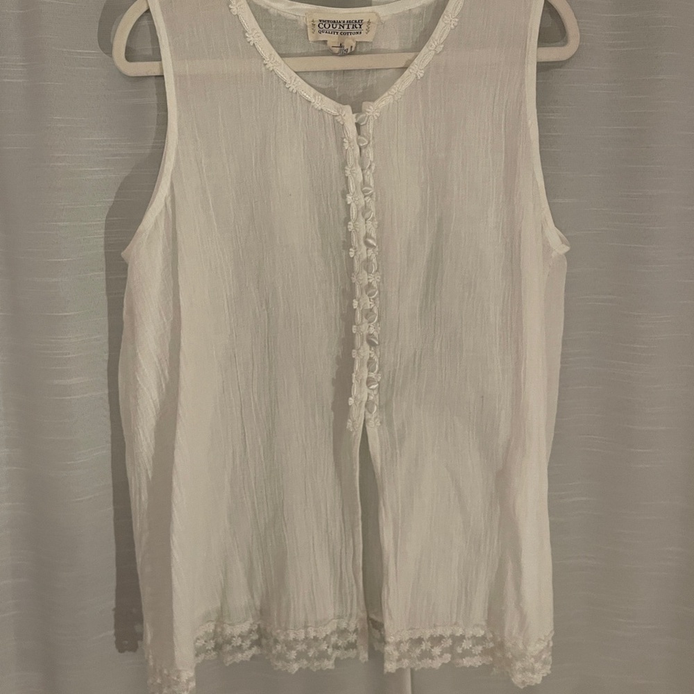 Victoria's Secret White Sleeveless Ruffled Blouse